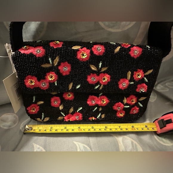 Black Floral Beaded Shoulder Bag by SOL and Mer - Picture 9 of 9